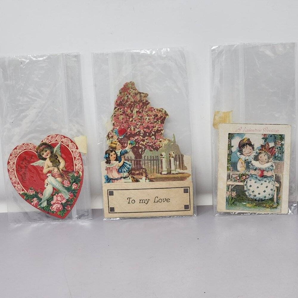Antique Valentine Greeting Cards‎ Set Of 3 Made In Germany